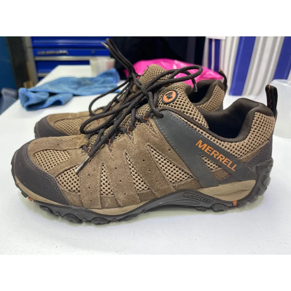 Merrell Mens J48519 Hiking Shoes Brown Suede Mesh Trail Sneakers Size 9